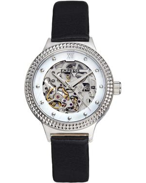 Empress Alice Automatic Mop Skeleton Dial Leather-Band Watch - Metallic