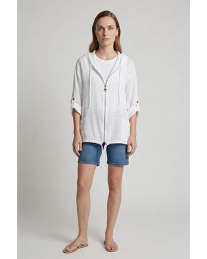 Izabel London 3/4 Sleeve Hooded Zip Front Jacket - White