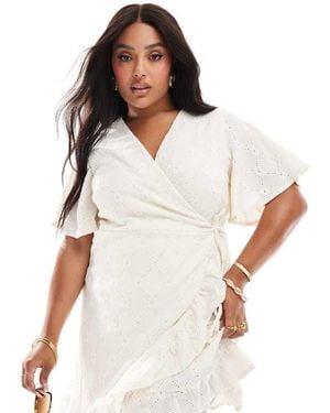 Vila Curve Jersey Broderie Wrap Mini Dress - White