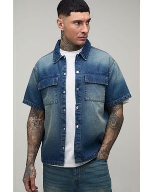 BoohooMAN Tall Washed Oversized Boxy Denim Shirt - Blue