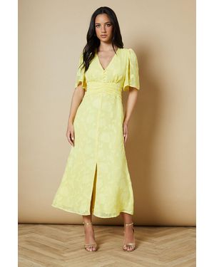 Oasis Button Jacquard Midi Dress - Yellow