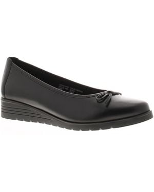 Comfisole Wedge Shoes Dart Leather Slip On - Black