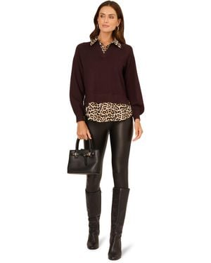 Adrianna Papell Henley Neck Twofer - Brown