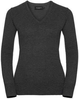 Russell Collection /Ladies Marl V Neck Sweatshirt - Black