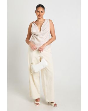 Boohoo Plus Crepe Beaded Cowl Neck Top - Natural