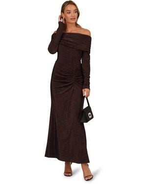 Adrianna Papell Metallic Knit Long Dress - Brown