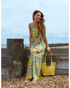 Blue Vanilla Tropical Print Strappy Maxi Dress - White