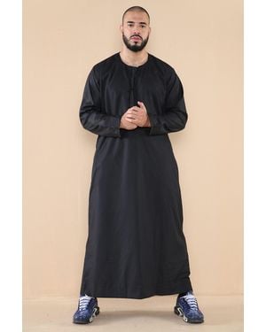 Thobez Thobe Jubba Saudi Islamic Arab Eid Emirati Kaftan Jubbah Tassel Robe - Black