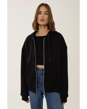 Hiccup Relaxed Fit Zip-Up Hoodie - Black