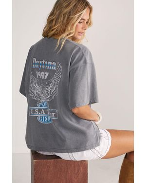 Nasty Gal Daytona 1997 Usa Tour Acid Wash Oversized Graphic T-Shirt - Grey