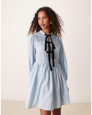 Ghospell Oversized Collar Mini Dress - Blue