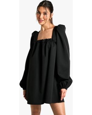 Boohoo Long Sleeve Puff Smock Dress - Black