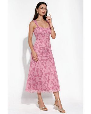 Hiccup Patterned Maxi Dress With Heart Collar - Pink