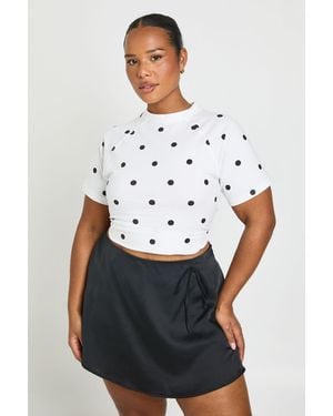 Boohoo Plus Satin Tie Side Skort - White