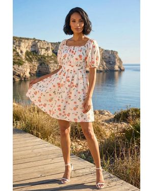 D.u.s.k Floral Print Shirred Dress - White