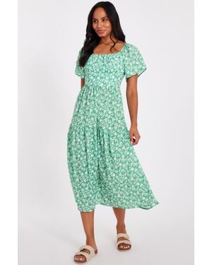 Quiz Floral Print Midi Dress - Green