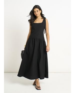 Gini London Linen Mix Drop Waist Midi Dress - Black