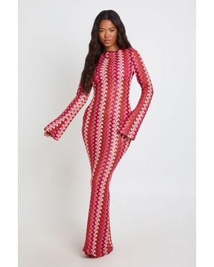 Boohoo Knitted Maxi Scoop Back Beach Dress - Red