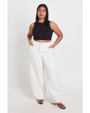 Boohoo Plus Studded Mid Wait Barrel Jean - White