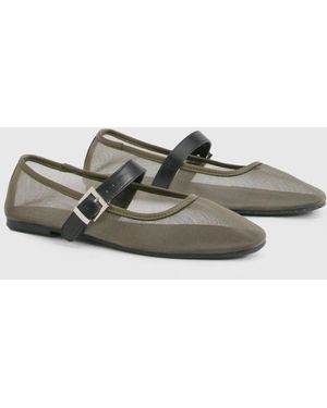 Boohoo Wide Fit Mesh Ballet Court Shoes - Grey