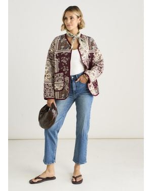 Gini London Paisley Tile Print Lightweight Quilted Jacket - Blue