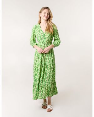Blue Vanilla Abstract Button Front Belted Dress - Green