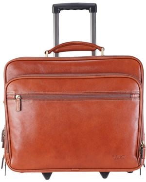 Infinity Leather Genuine Wheel Laptop Briefcase Travel Cabin Pilot Bag - Orange