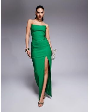 Vesper Bengaline Bandeau Square Edge Side Split Midaxi Dress - Green