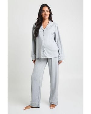 Boohoo Maternity Piping Detail Long Sleeve Shirt & Trouser Pyjama Set - Grey