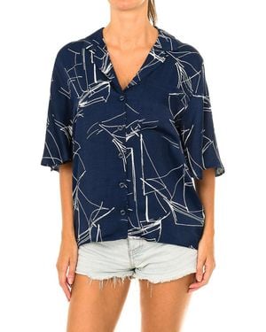 Superdry Short Sleeve Blouse With Lapel Collar W4010021A - Blue