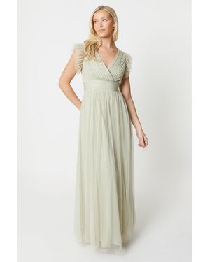 Debut London By Coast Wrap Front Mesh Bridesmaids Dress - White