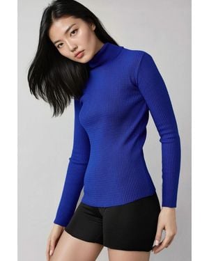 My Fashion Fitted Textured Turtleneck Jumper - Blue