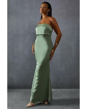 MissPap Premium Satin Bandeau Overlay Bridesmaid Dress - Grey