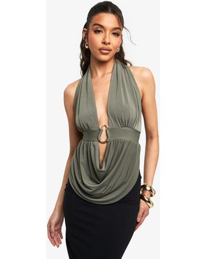 Boohoo Slinky Trim Detail Cowl Front Top - Black