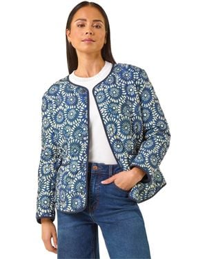 Roman Petite Geo Quilted Puffer Jacket - Blue