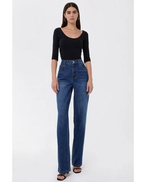 Hiccup High-Waist Straight-Leg Washed Trousers - Blue