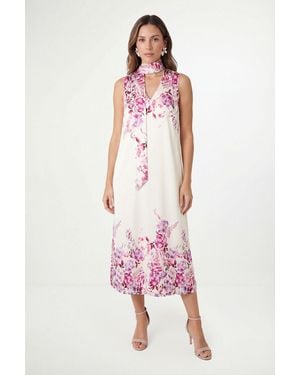 Wallis Petite Floral Satin Scarf Midi Dress - Pink