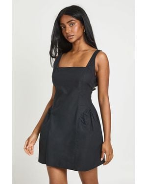 Boohoo Square Neck Full Skirt Poplin Mini Dress - Black