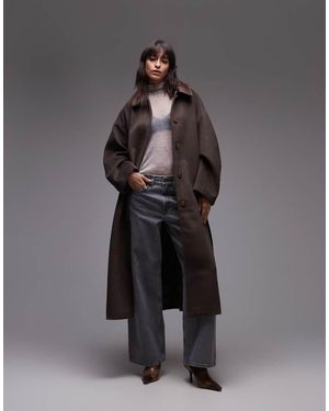 TOPSHOP Belted Long Line Formal Coat - Grey