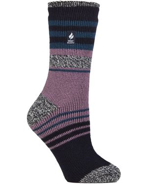Heat Holders Ladies Winter Varied Stripe Patterned Thermal Socks For - Blue