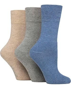 Gentle Grip 3 Pack Ladies Bamboo Socks Soft Breathable Cushioned Crew - Blue
