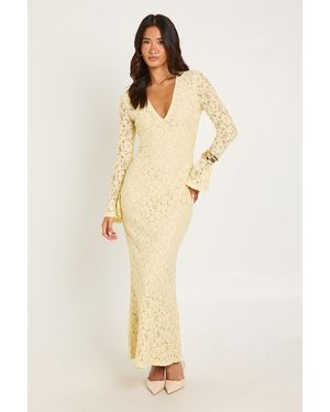 Boohoo Corded Lace Flared Sleeve Maxi Dress - Natural