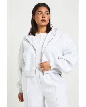 Boohoo Plus Core Basic Boxy Balloon Sleeve Oversized Zip Through Hoodie - White