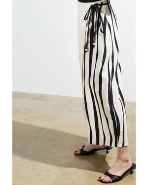 French Connection Cotton Blend Maxi Striped Wrap Tie Waist Floaty Skirt - White