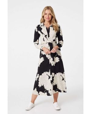 Izabel London Monochrome Floral Shirt Dress - White