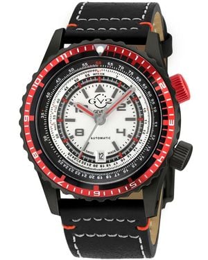 Gv2 Contasecondi Dial Calfskin Leather Watch - Black