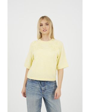 Brave Soul Short Sleeve Jumper With Floral Embroidery - Natural
