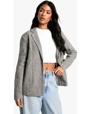 Boohoo Tall Herringbone Wool Look Blazer - Grey