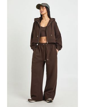 Boohoo Petite Seam Detail Crop Top 3 Piece Hooded Tracksuit - Brown