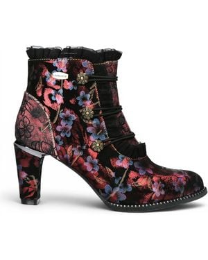 Laura Vita Floral Victorian Leather Heel Ankle Boots - Brown